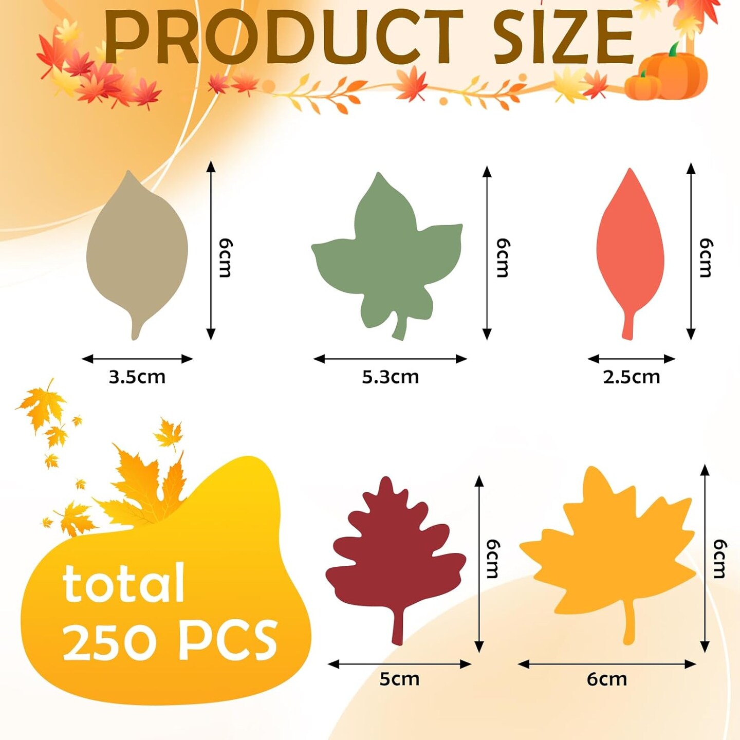 2.4 Inches - 250 Pcs Paper Fall Leaves Die Cuts Bulk Autumn Craft