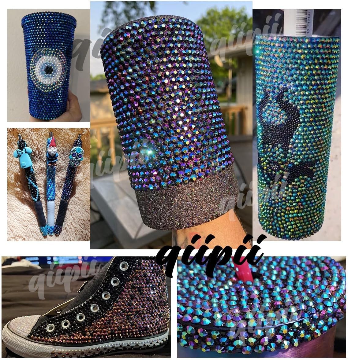 qiipii Ink Blue Resin Rhinestones for Crafting 2mm-6mm Flatback Navy Blue Jelly Rhinestones Non-Hotfix Stones Diamonds Gems Charms for Nails Face Eyes Makeup Tumblers Bottles DIY Crafts Shoes