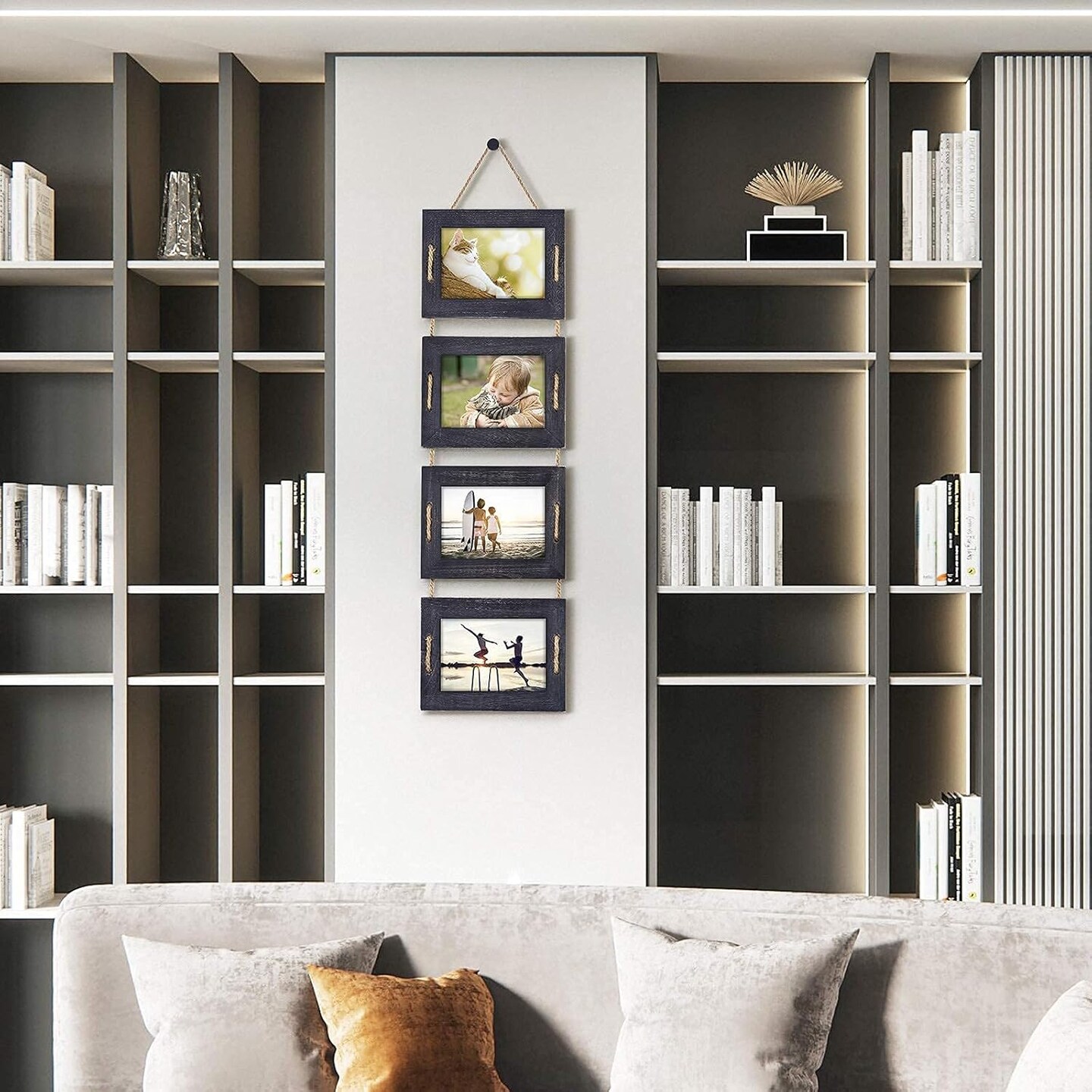 5x7 Hanging Picture Frames Collage Wall Decor, 4-Opening(Weathered Black)41.7&#x22;L x 9.4&#x22;W