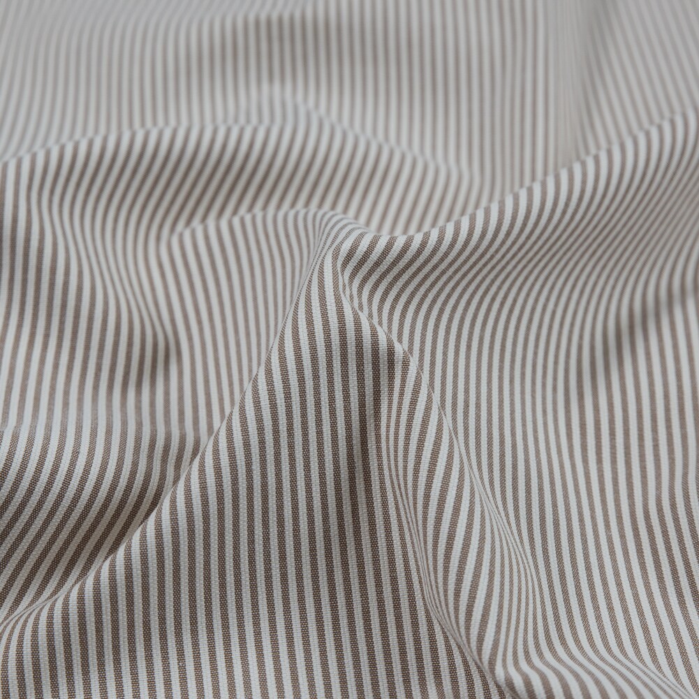 1 Yard Brownie White Candy Striped Stretch Cotton Woven Fabric Medium Weight Durable