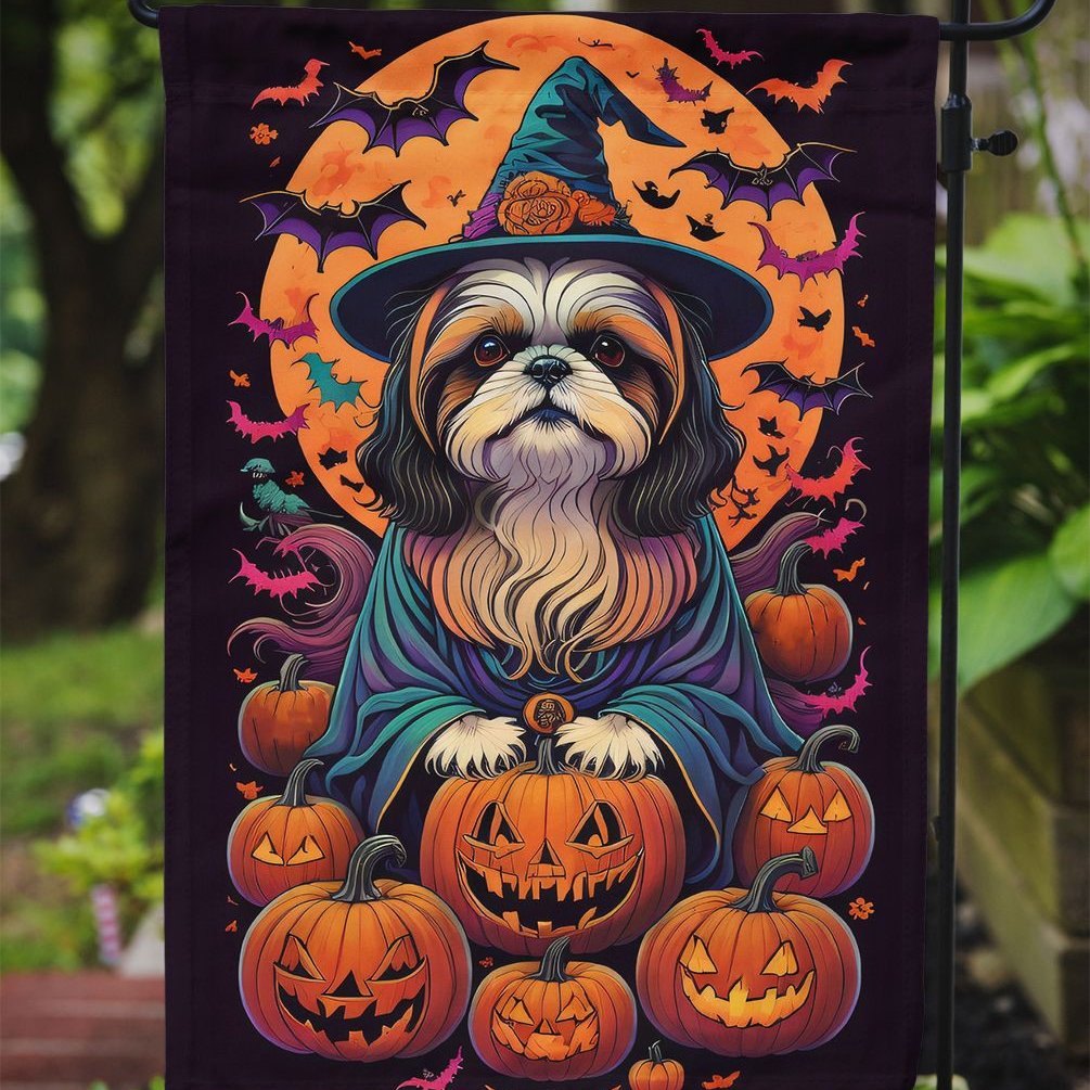 Edge Collections - 11 1/4&#x22; X 15 1/2&#x22; - Multicolor - Garden Shih Tzu Witchy Halloween Garden Flag - 1 Piece