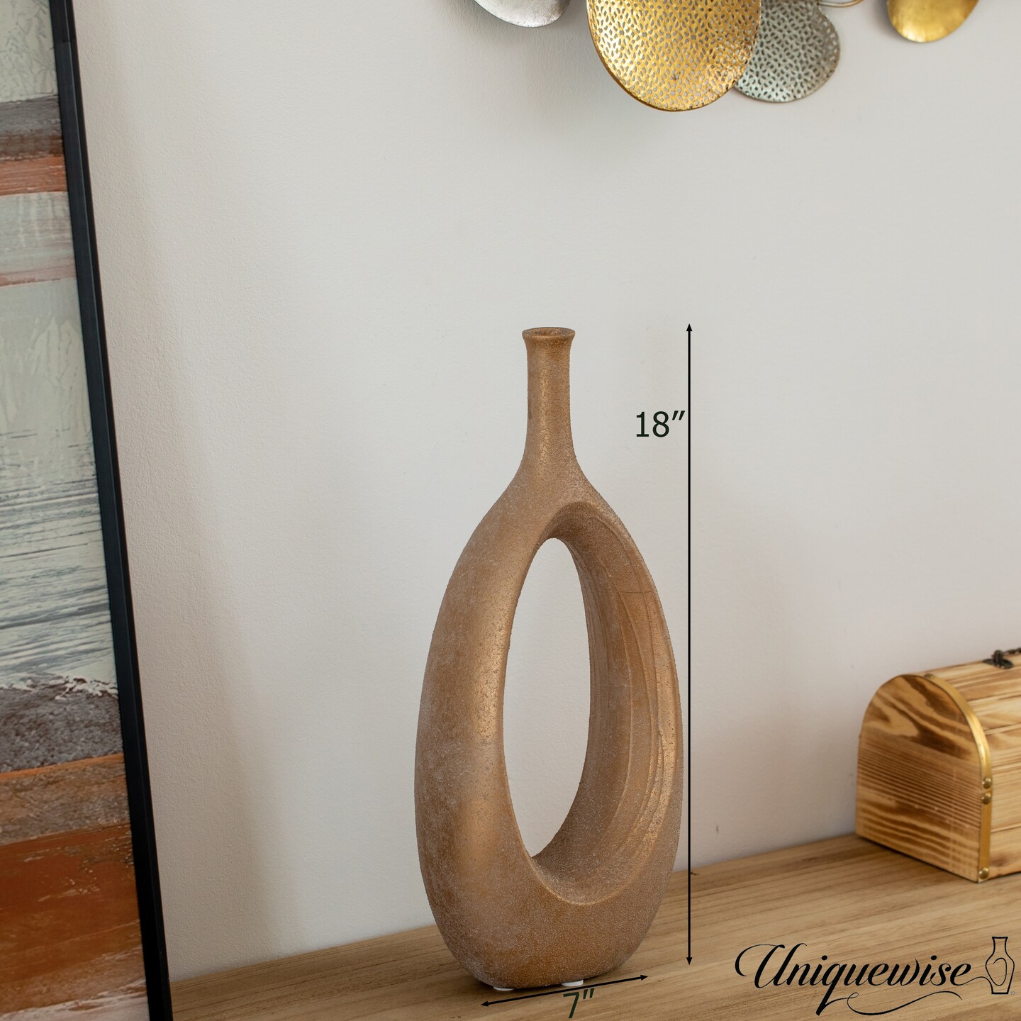 Uniquewise Fiberglass Floor Vases Modern Bohemian Ornamental Oval Design with Open Center for Entryway Living Room Bedroom Office Minimalist Home Decor Accent and Artistic Display Piece