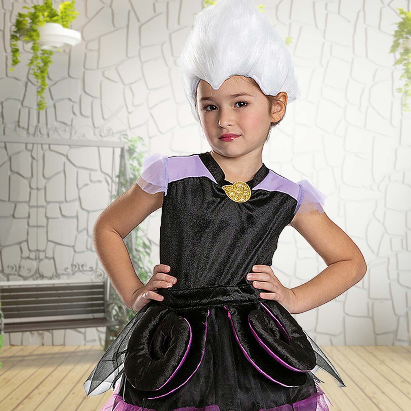 Girl's Toddler Little Mermaid Ursula Costume Black Dress with Tentacle Belt and Headpiece
