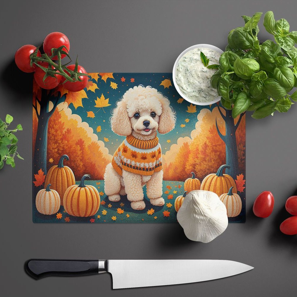Edge Collections - 15" x 12" - Multicolor - Poodle Dog Decorative Glass Cutting Board - 1 Piece