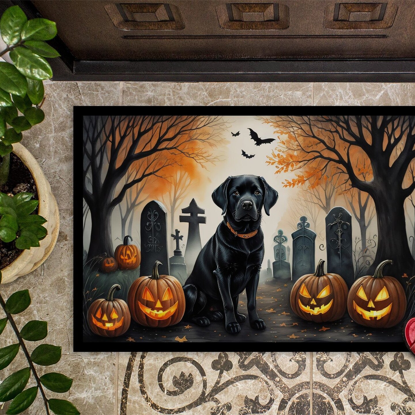 Edge Collections - 24&#x22; x 36&#x22; - Multicolor - Labrador Retriever Spooky Halloween Doormat Indoor Outdoor Rug - 1 Piece