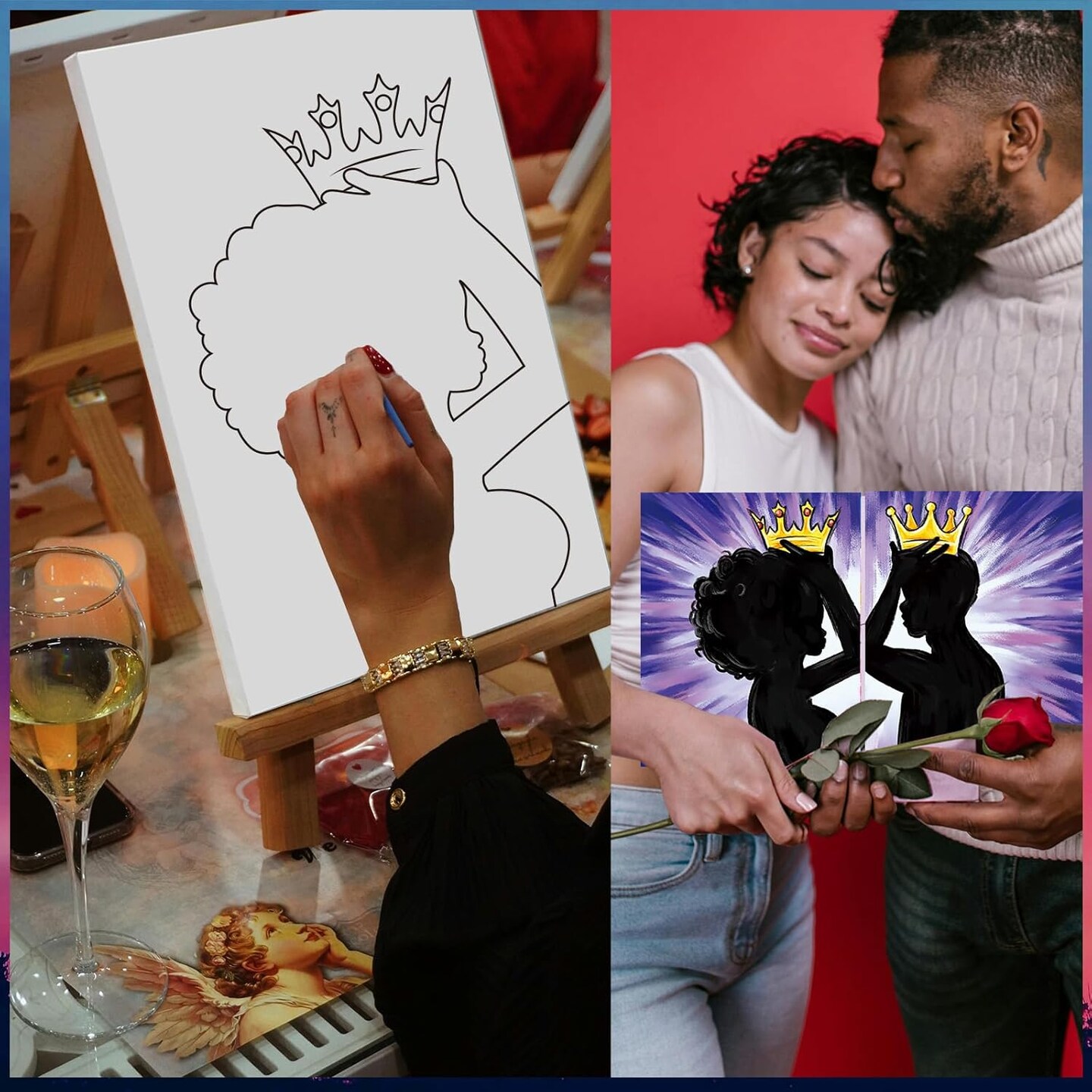 2 Pack Sip and Paint Kit for Adults Couples Painting Kit Pre Drawn Canvas