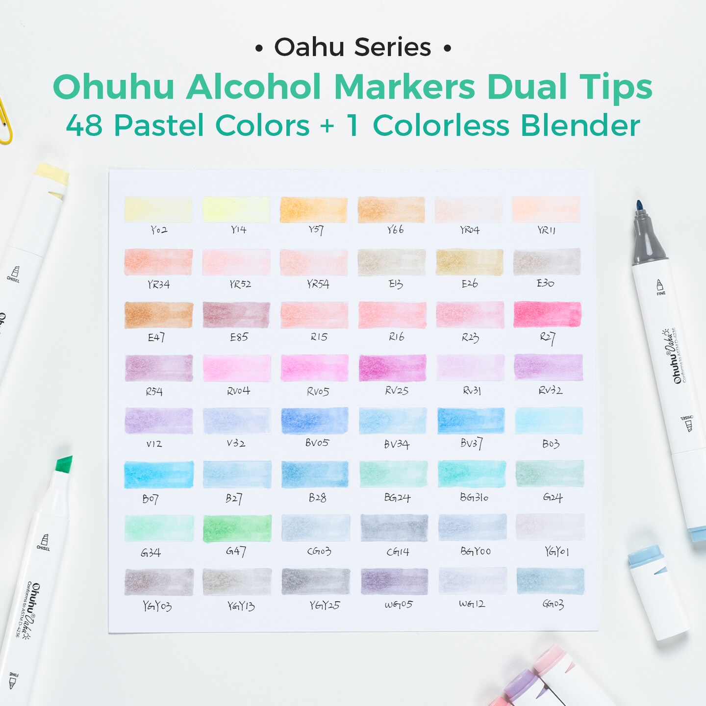 Ohuhu Oahu Alcohol Markers 48 Pastel Colors - Chisel & Fine Dual Tips - Double Tipped Art Marker Set for Artists Adults Coloring Sketching Illustration