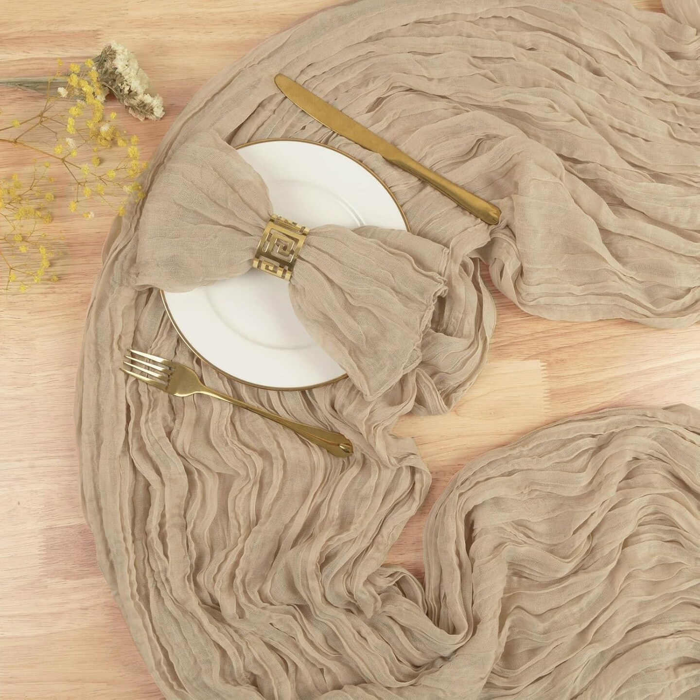 13.3FT Long Sand Cheesecloth Table Runner Boho Table Runner Transparent Rustic(Sand)160"L x 35"W