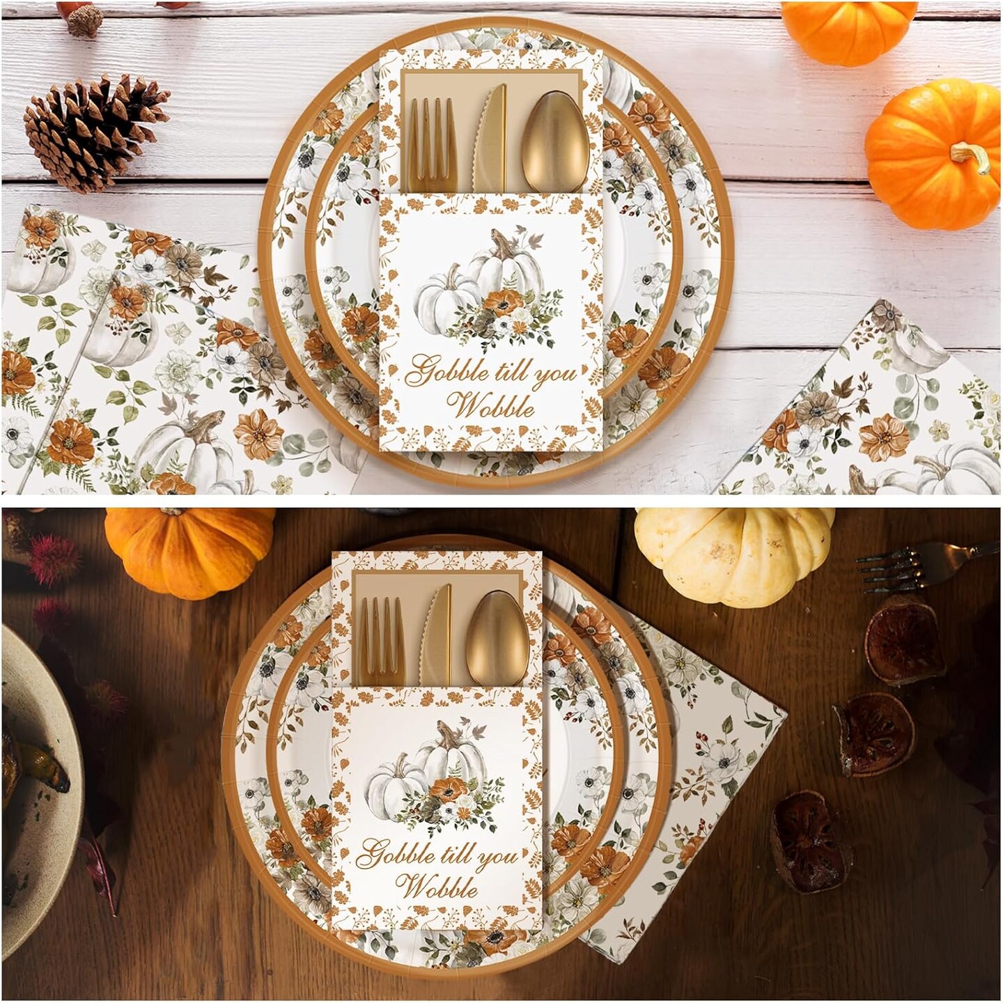 264 Pcs Thanksgiving Plates Napkins Disposable(Warm colors)9.8 x 9.8 x 0.2 inches