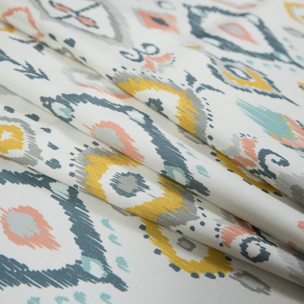 1 Yard Off-White Blue and Yellow Ikat Diamonds Stretch Cotton Sateen Amo de Grandeco Print Fabric