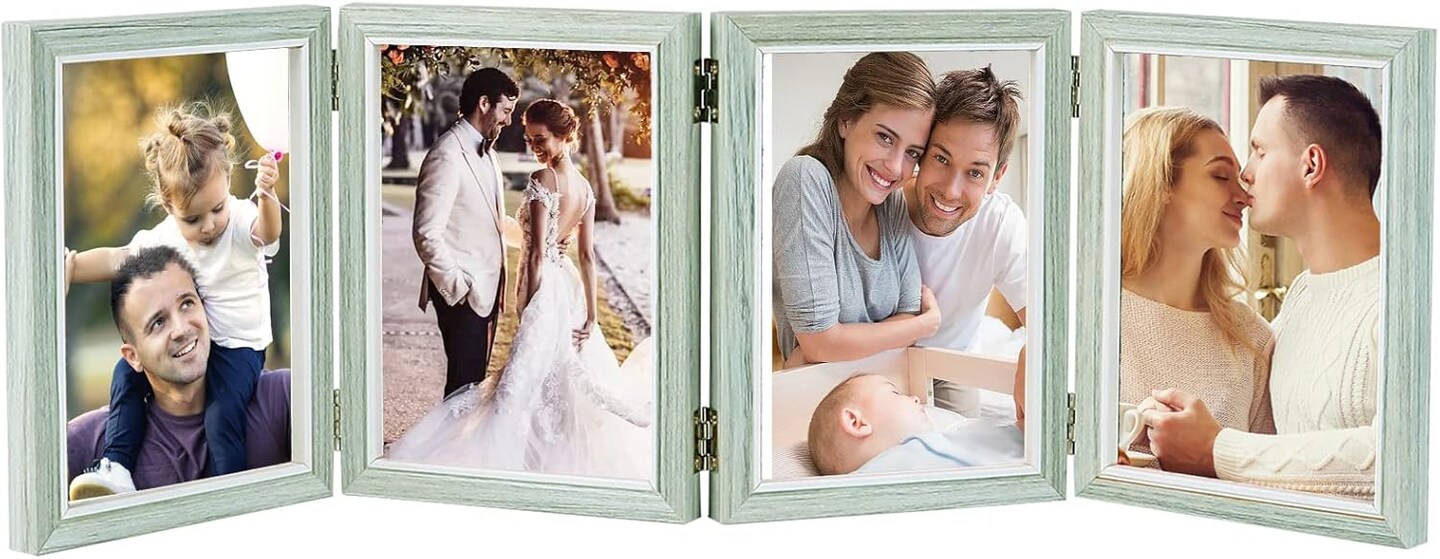 4 Folding 5x7 Inch Hinged Picture Frame High Definition Natural Wood Picture Frame(Grey)6.9"L x 5.8"W