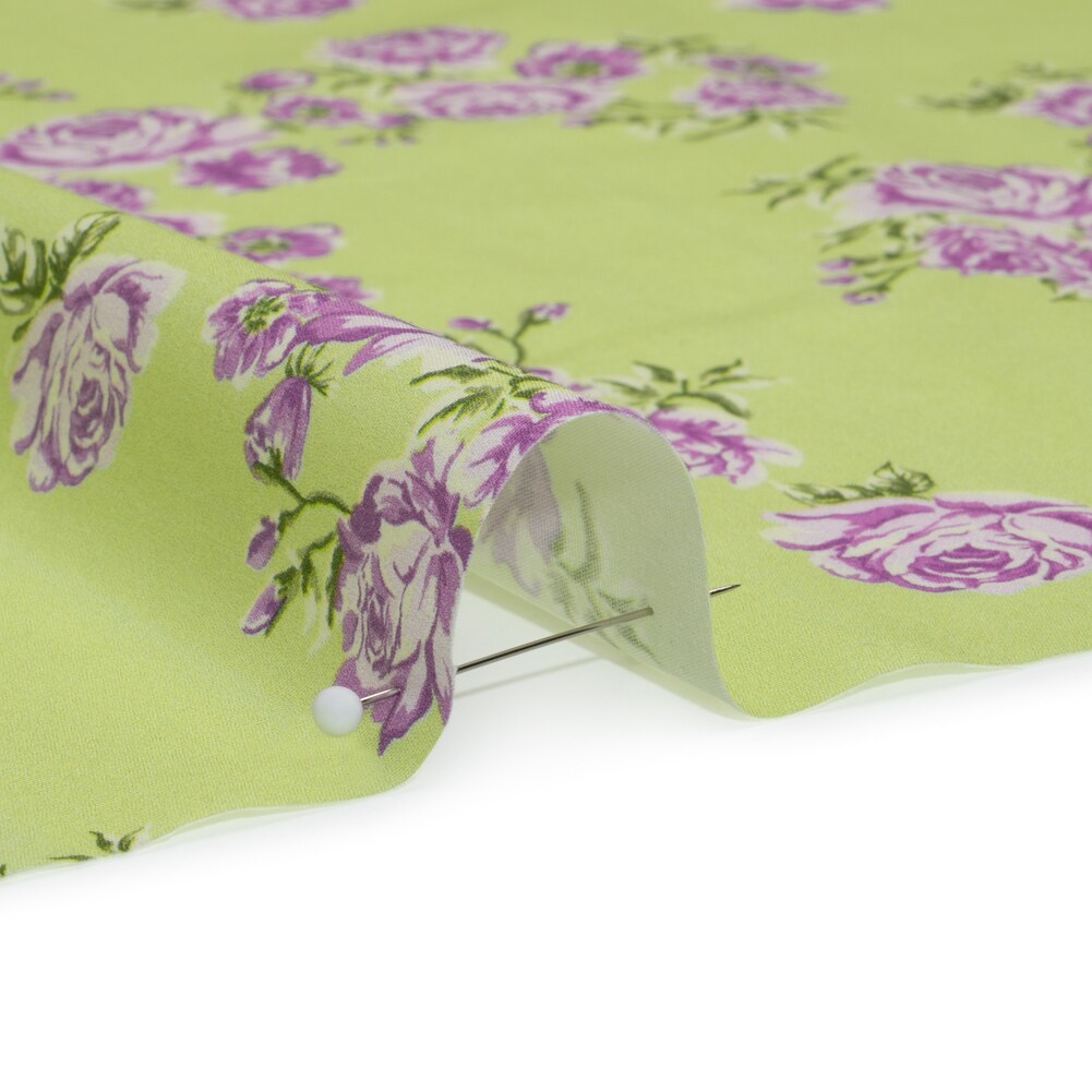 1 Yard Key Lime Divine Stretch Cotton Poplin Fabric Green Purple Floral Design 59 inch Width