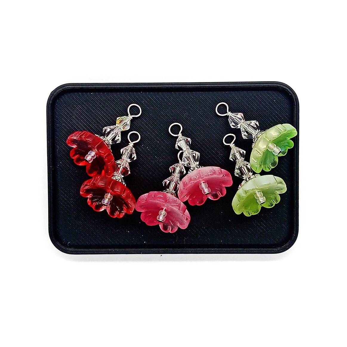 Fancy Flower Dangles for Earrings, 6 pcs, Glass Bead Charm Pairs, Adorabilities