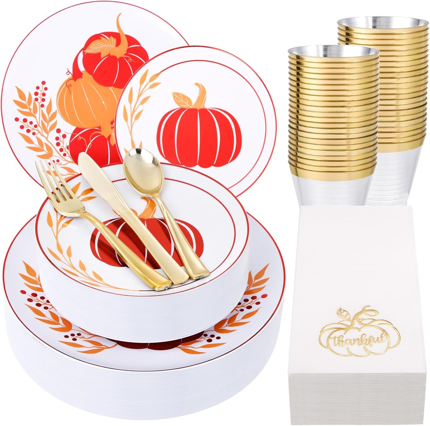 175PCS Thanksgiving Plastic Plates(Orange Red Gold)10.25 x 10.25 x 0.6 inches