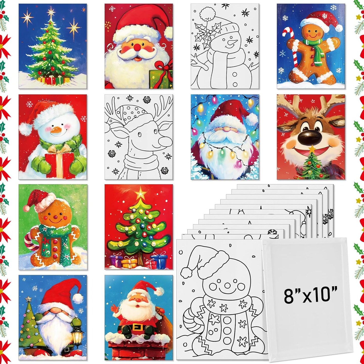 12 Pcs Christmas Pre Drawn Canvases for Painting (	Mainly White) 11.81"L x 10.24"W