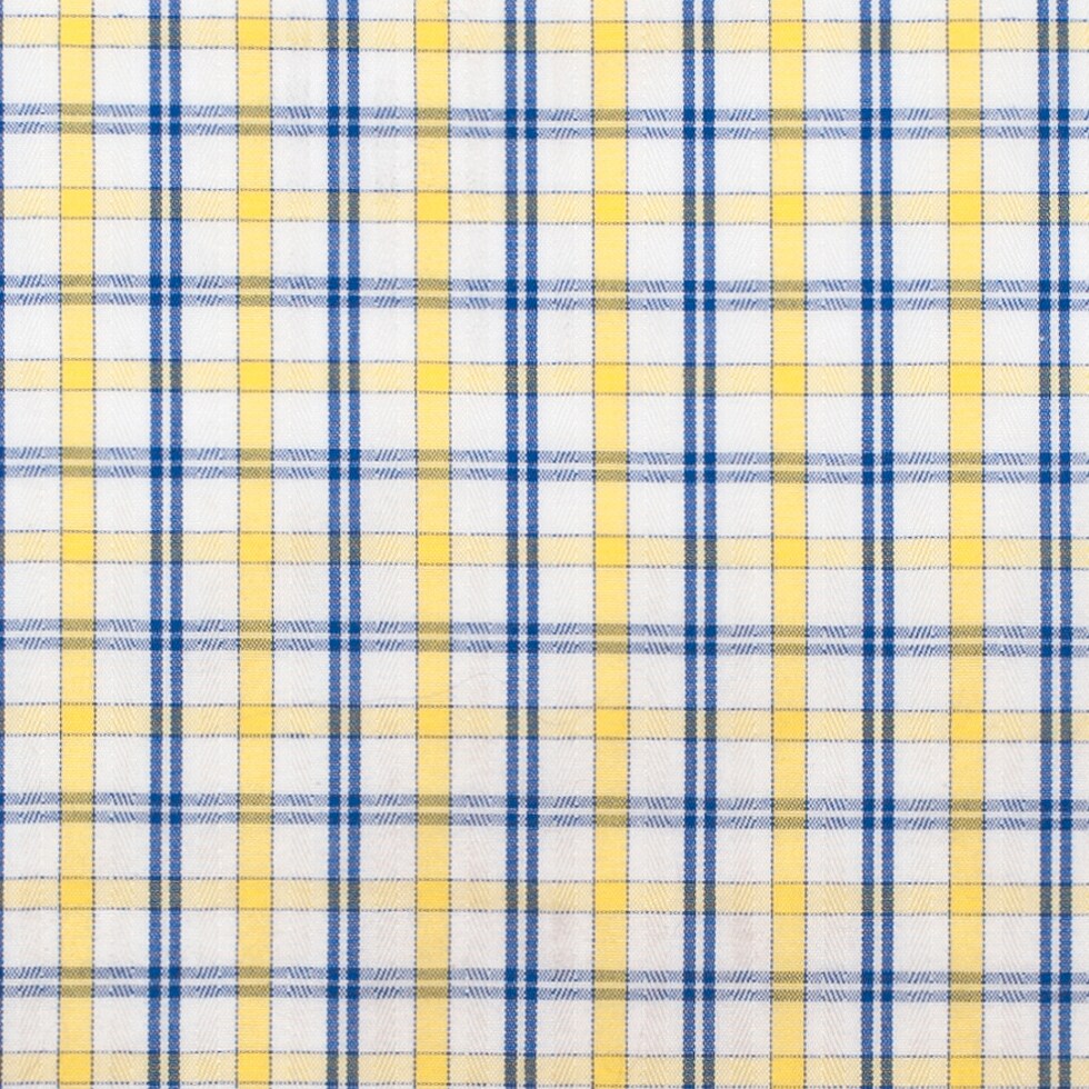 1 Yard White Primary Blue and Lemon Peel Plaid Cotton Shirting Fabric