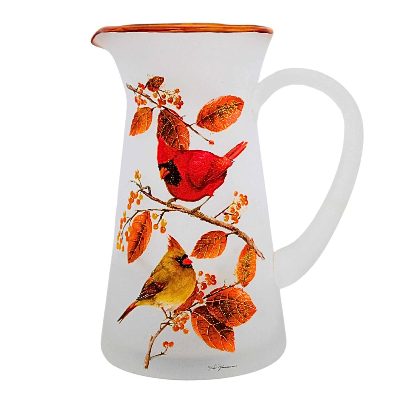 Stony Creek 8.75 In Cardinal With Aspen Pitcher Thanksgiving Lighted Glass Accent , Lighted Birds Fall Glass