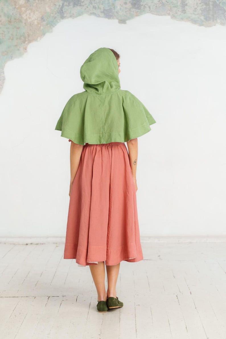 SHORT LINEN CAPE | Hooded Cape, Fantasy Cape, Mini Cloak, Medieval