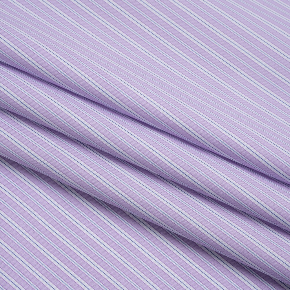 1 Yard Cotton Twill Shirting Made in Italy Lavender, White and Navy Stripes Deadstock