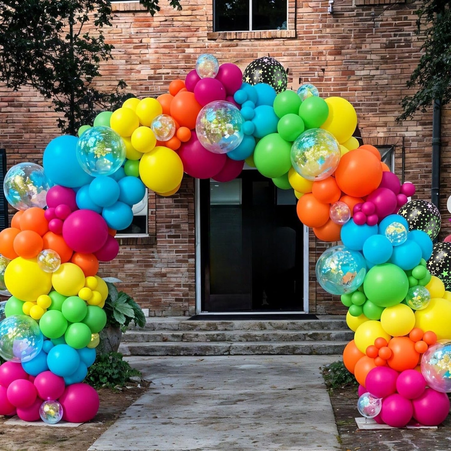 12 Inch Yellow Orange Hot Pink Dark Blue Purple Lime Green Neon Star-Shaped Rainbow Balloons