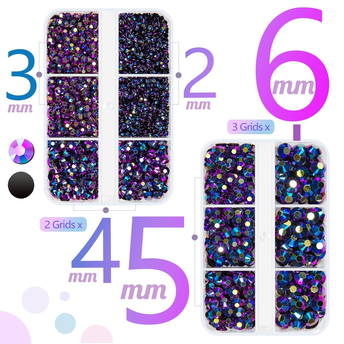 qiipii Purple Rose AB Resin Flatback Rhinestones 2mm 3mm 4mm 5mm 6mm Flatback Black AB Jelly Stones Gems Crystals Diamonds for Face Eyes Makeup Tumblers Bottles DIY Crafts Clothes Shoes Phones Bookes