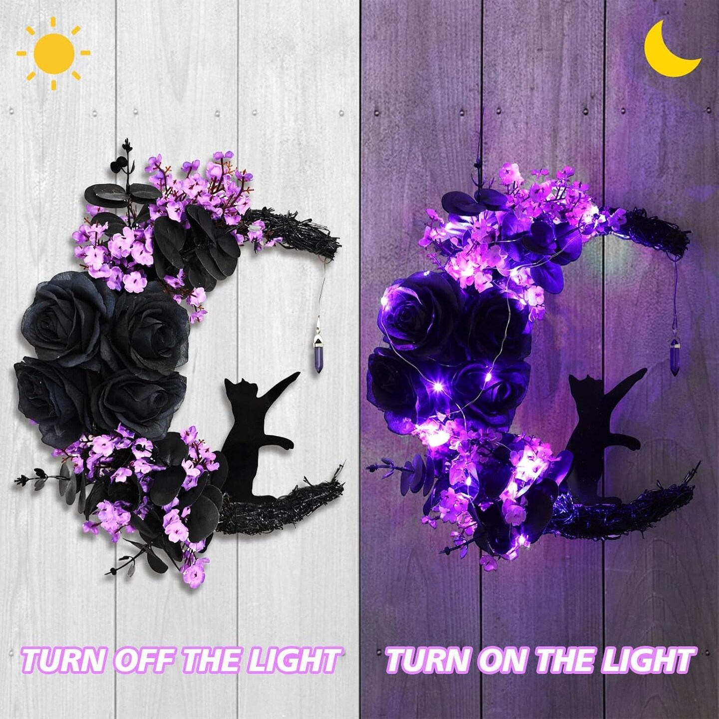 Halloween Wreaths For Front Door (Moon Cat - Purple)