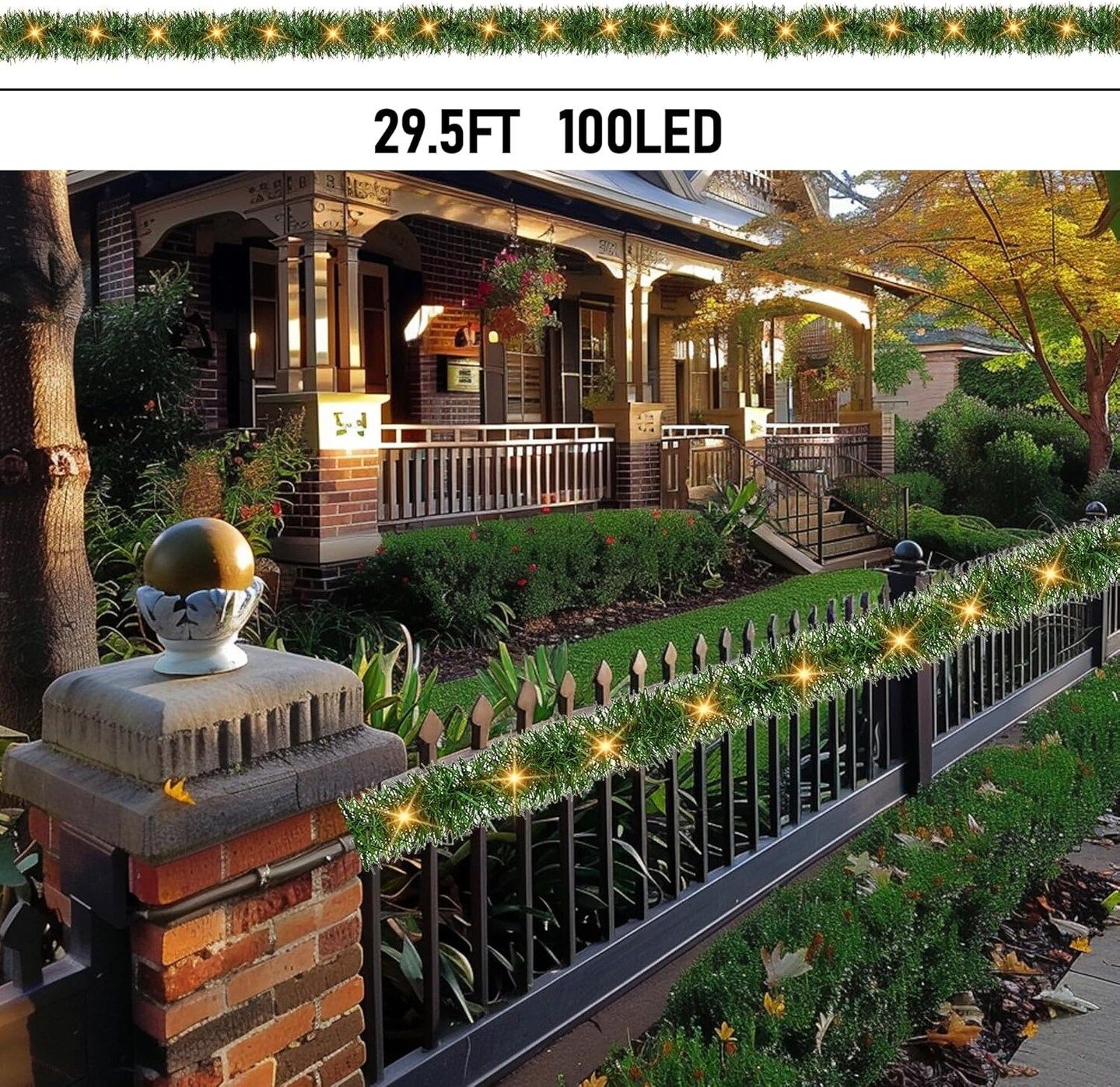 30 FT Pre-Lit Christmas Garland Decoration - 100 LED with 8 Modes (Warm White)