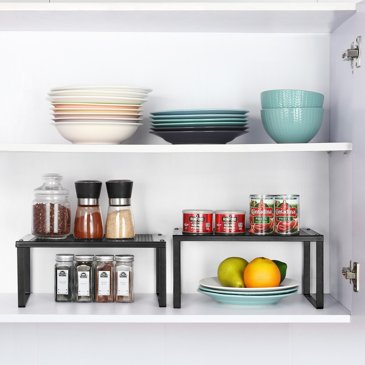 2-Pack Expandable &#x26; Stackable Kitchen Shelf Organizers &#x2013; Heavy-Duty Metal Cabinet &#x26; Countertop Storage for Plates, Cups, Cans (12.7-23.9&#x201D; Adjustable)