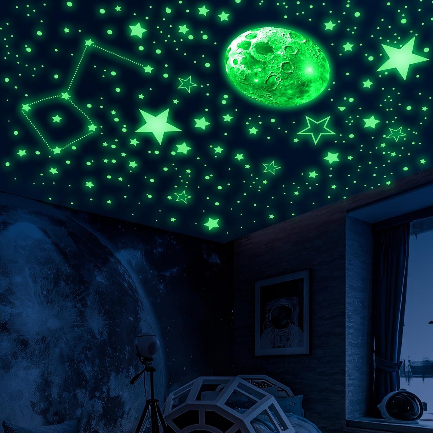 965pcs Glow-in-the-Dark Stars & Moon Wall Decals – Luminous Galaxy Stickers for Kids’ Room & Nursery
