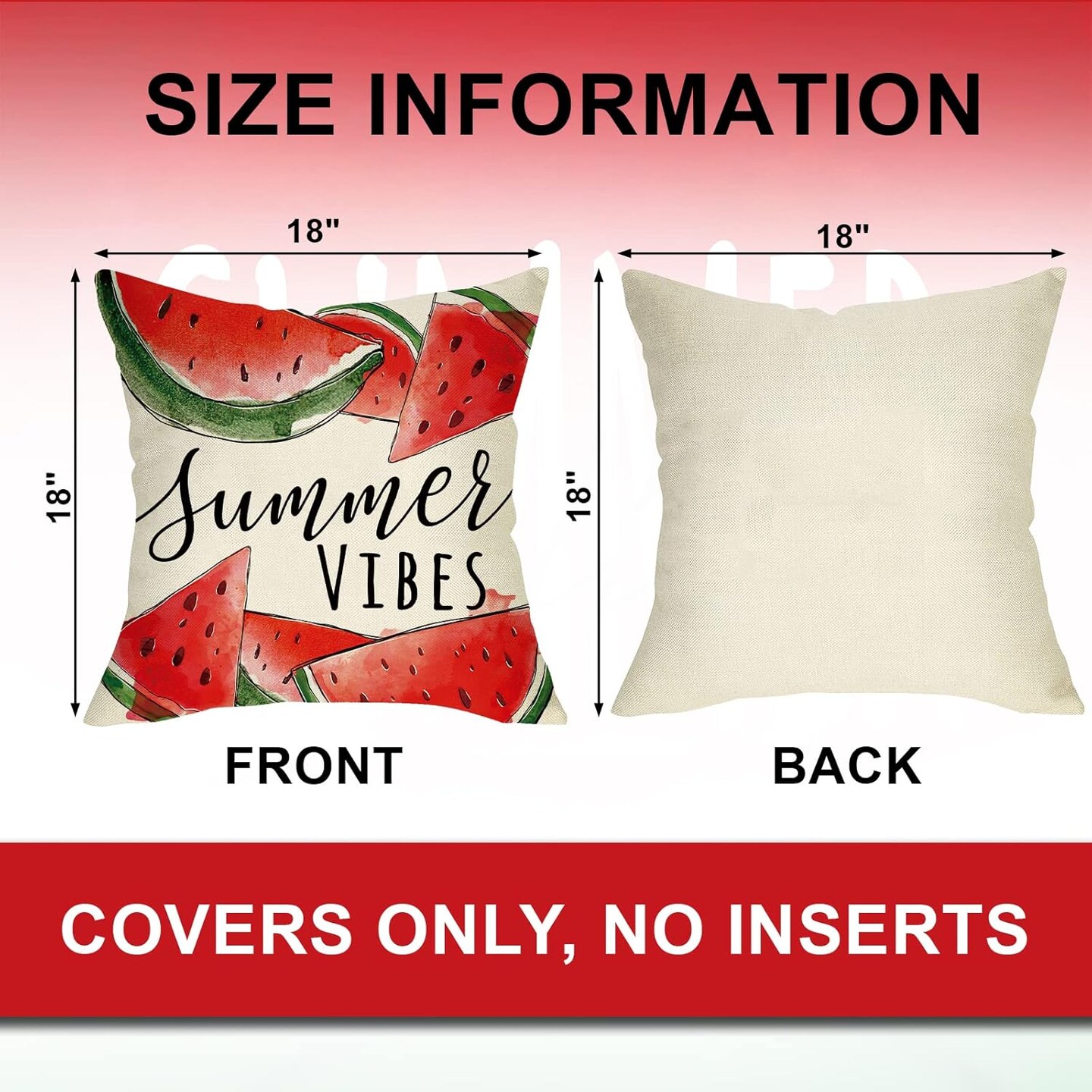 Hello Summer Watercolor Watermelon Decorative Throw Pillow Covers 18 x 18 Set of 4, Life is Sweet Cushion Case Decor, Seasonal Home Decoration for Sofa Couch