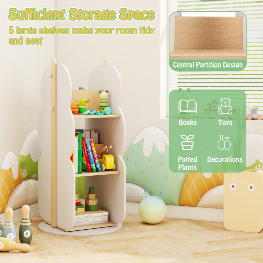 White Engineered Board 360° Rotatable Toy Storage Shelf with 5 Open Shelves