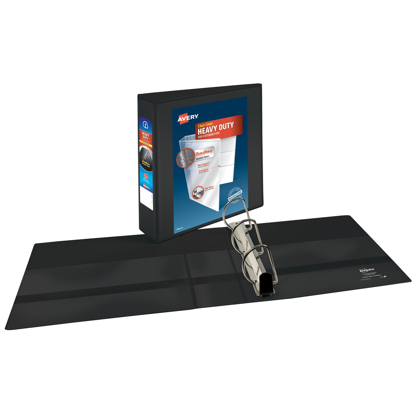 Avery Heavy-Duty View Binder, 3" One Touch Slant Rings, 635-Sheet Capacity, DuraHinge, Black, 1 Binder (79100)