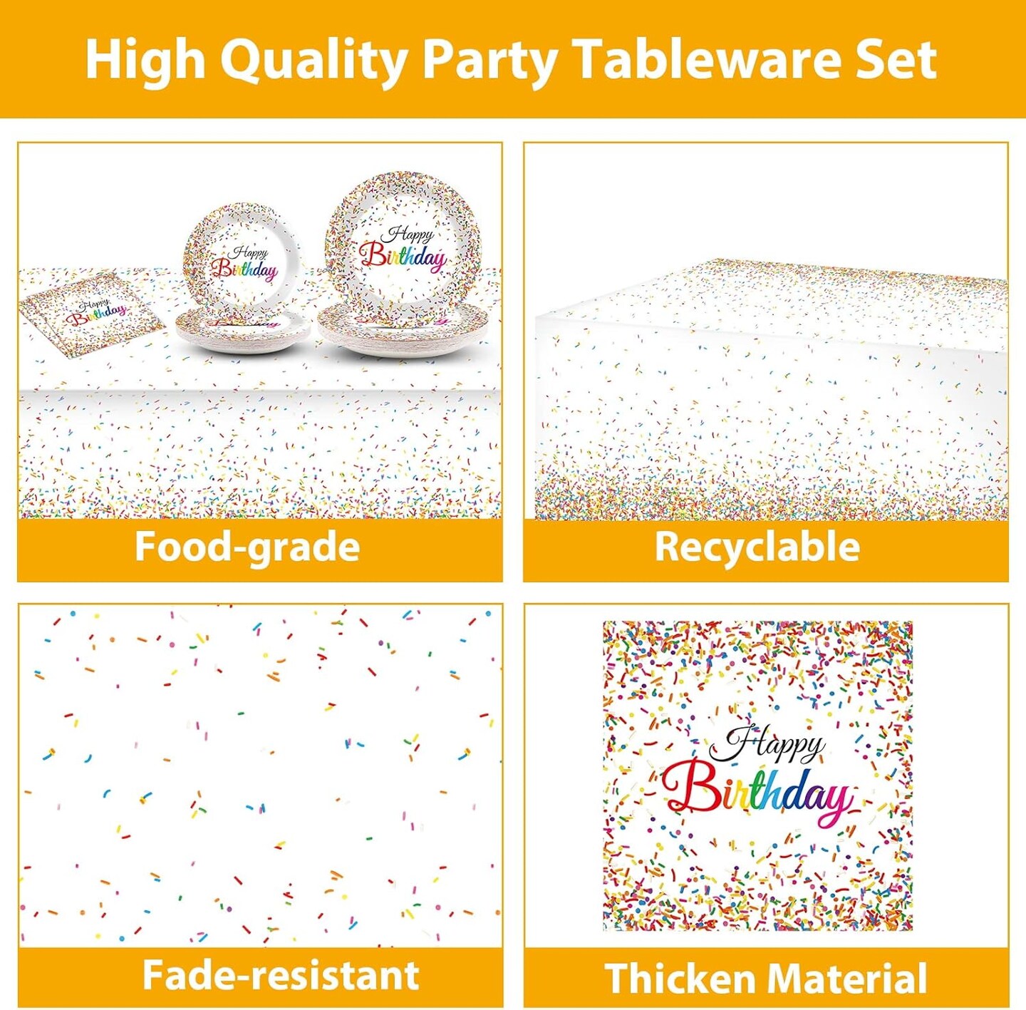 111PCS Confetti Sprinkle Birthday Party Supplies Confetti Sprinkle Tableware Set Sprinkles Plates Banner Sprinkle Theme Napkins Forks Hanging Swirls for Kids Baby Shower Birthday Decoration Favors