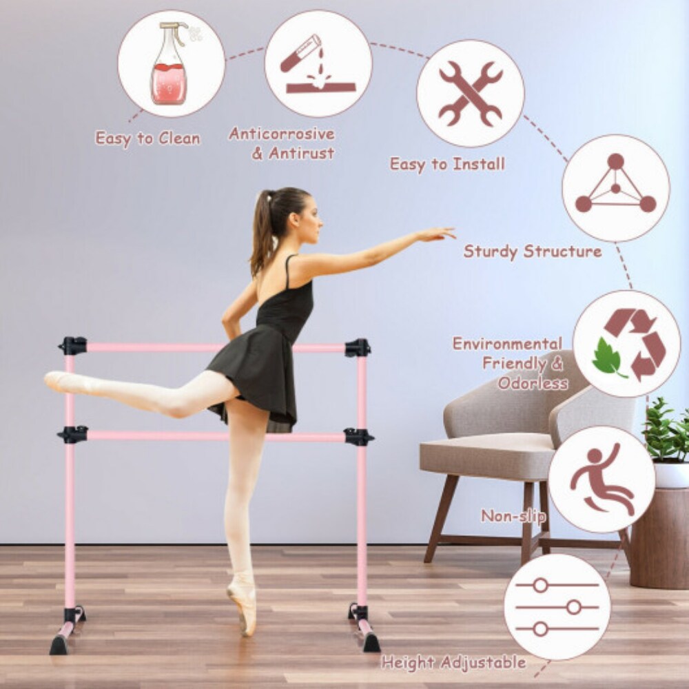 Adjustable Freestanding Ballet Barre with Double Poles and Non-Slip Feet