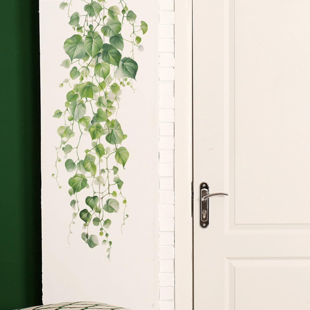 Green Plant Vine Leaves Wall Sticker Evergreen Ivy Leaves for Bedroom Decals Living Room Tropical Leaves Wall Stickers Decor Bedroom Hanging Vine Wall Decals
