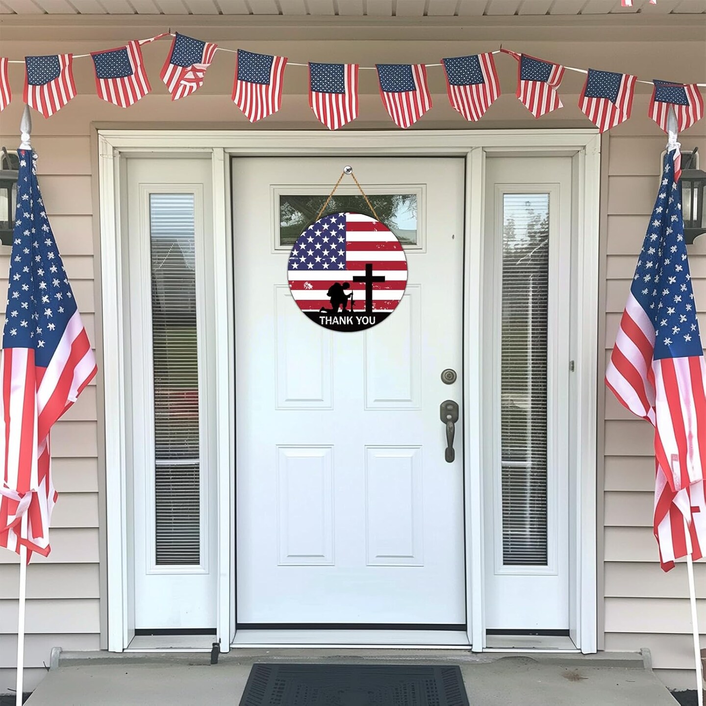 Memorial Day Decorations American Soldier Thank You Hanging Sign Memorial Day Wreath Patriotic Wreath Wooden Wall Decor
