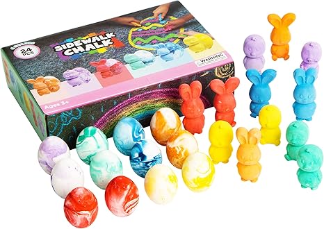 24 Pcs Easter Sidewalk Chalk Set, Easter Eggs Bunny Chicken Gifts for Boys Girls Kids Toddlers for Basket Stuffers Fillers Party Favors