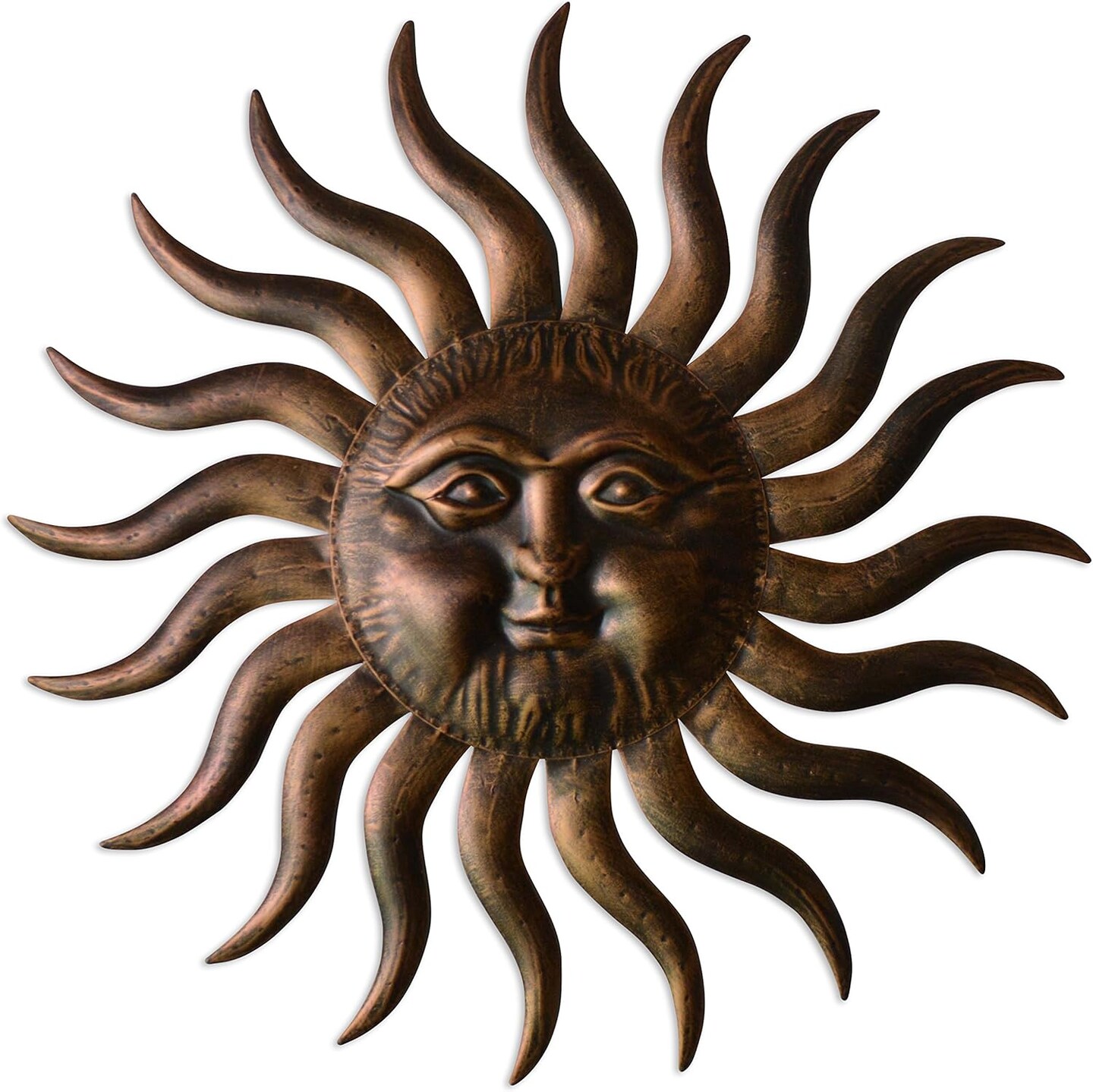 Summer Metal Wall Art Decor Outdoor Inside with 3D Sun Face, 31" Large Outside Sun Metal Decorations Hanging on House, Living Room, Bedroom, Patio, Fence, Yard (Bronze)