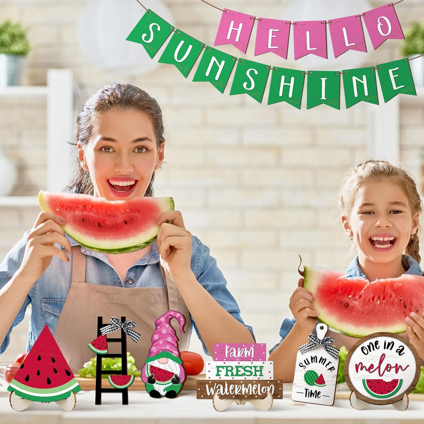 25 Pcs Summer Tabletop Decor Watermelon Table Signs for Home Summer Kitchen Table Decoration