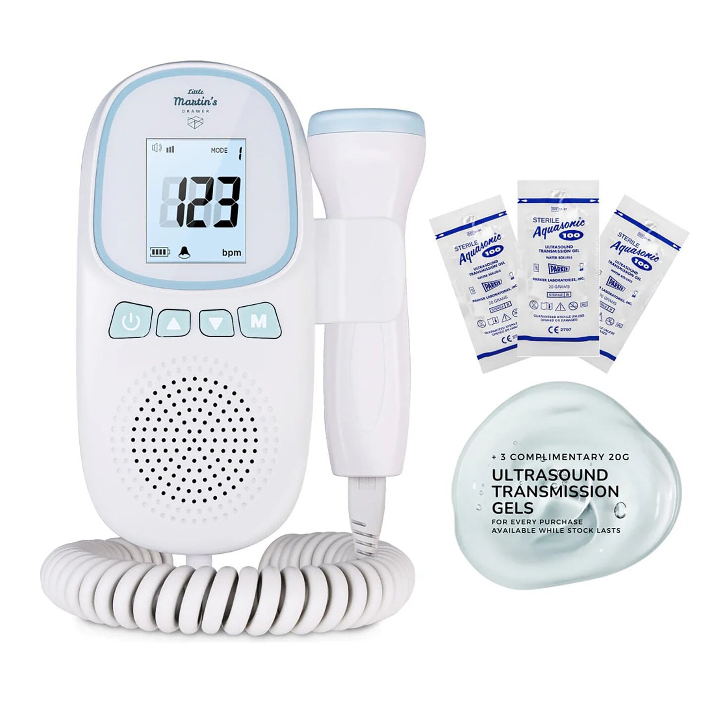 Little Martin&#x27;s: Portable Ultrasound Fetal Doppler - Blue - Safe Fetal Monitor Device, Heartbeat Detector, Pregnancy, FDA Cleared, Headphone Jack