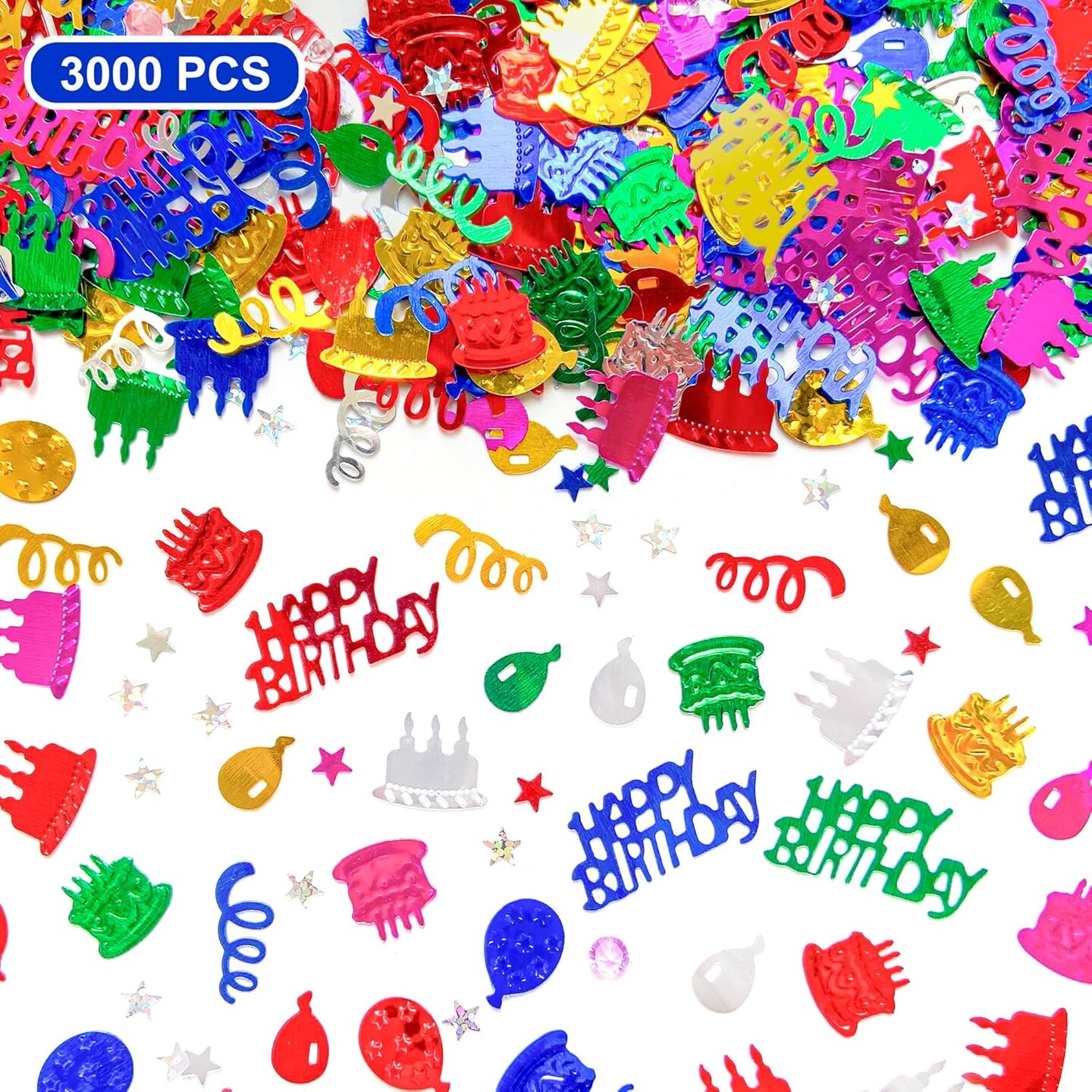 3000 Pieces Birthday Confetti Glitter Foil Happy Birthday Confetti Sprinkles Mixed Cake Balloon Star Confetti for Table Decorations Birthday Party Baby Shower DIY Crafts(60g)