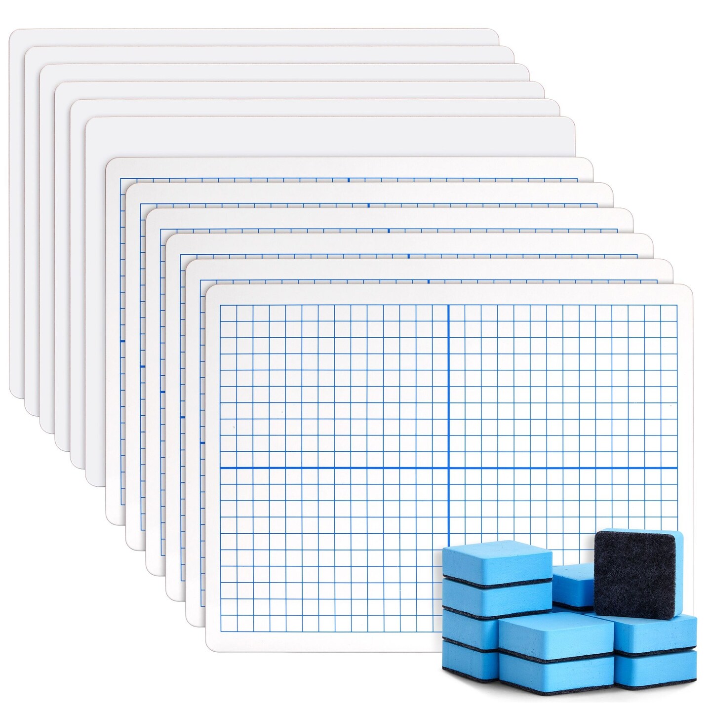 24 Piece Set - 12 Pc XY Axis Graph Whiteboard 9 x 12 inches, Dry Erase Double-Sided Lap Board with Erasers for Students, Classroom Supplies