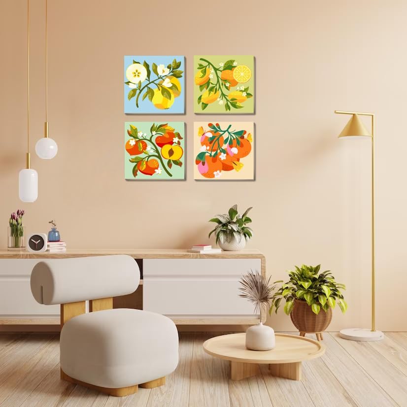 4-Pack Framed Fruit Paint by Numbers Kits, 8x8 Canvas, Acrylic