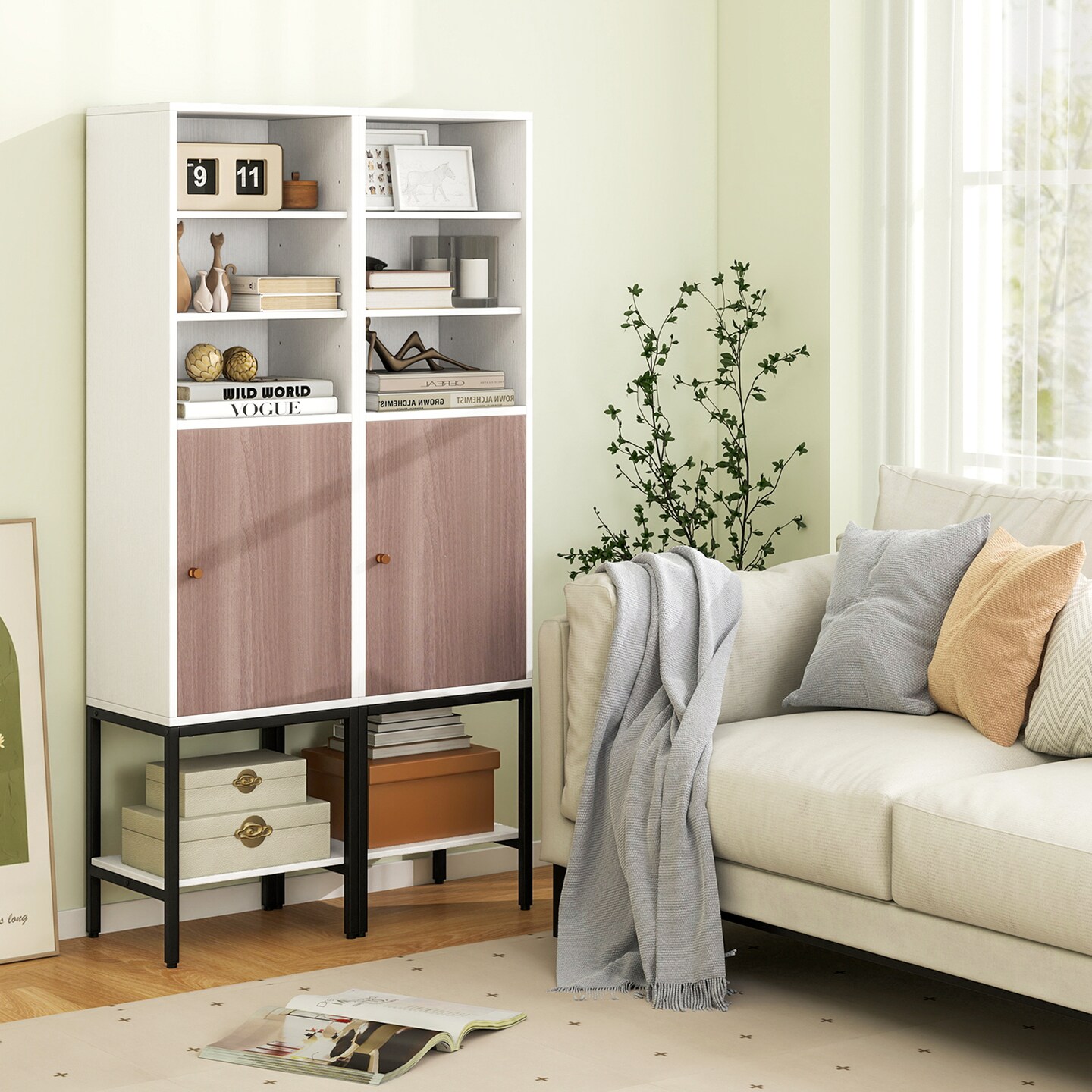 57 Inch Bathroom Tall Cabinet with and 3-Position Storage Adjustable Shelves and 1 Door