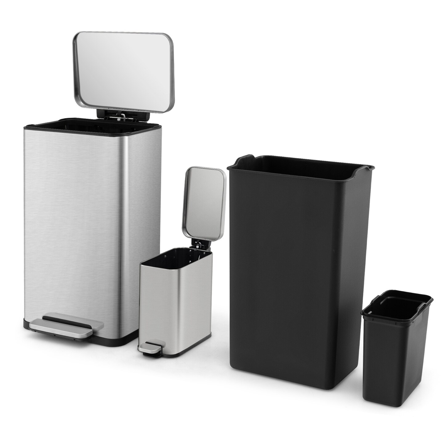 Silver & Rose Gold Stainless Steel Dual Trash Cans with Soft Close