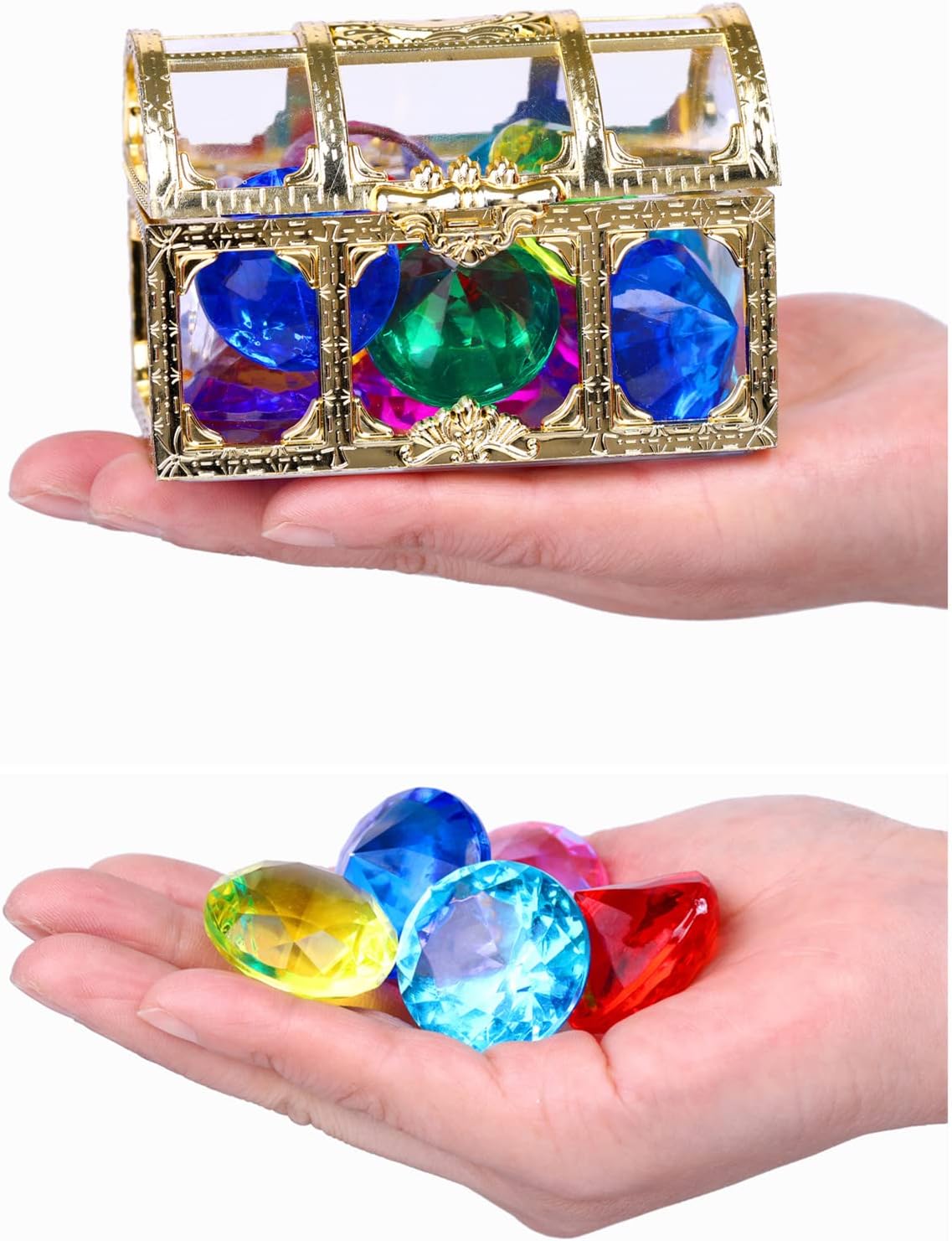 Diving gem Pool Toys Sand Toys,14 Color Diamond Treasure Chest Summer Swimming gems Pirate Diving Toy Set Underwater Swimming toyChildren&#x27;s Game Gifts for Boys and Girls(Golden)