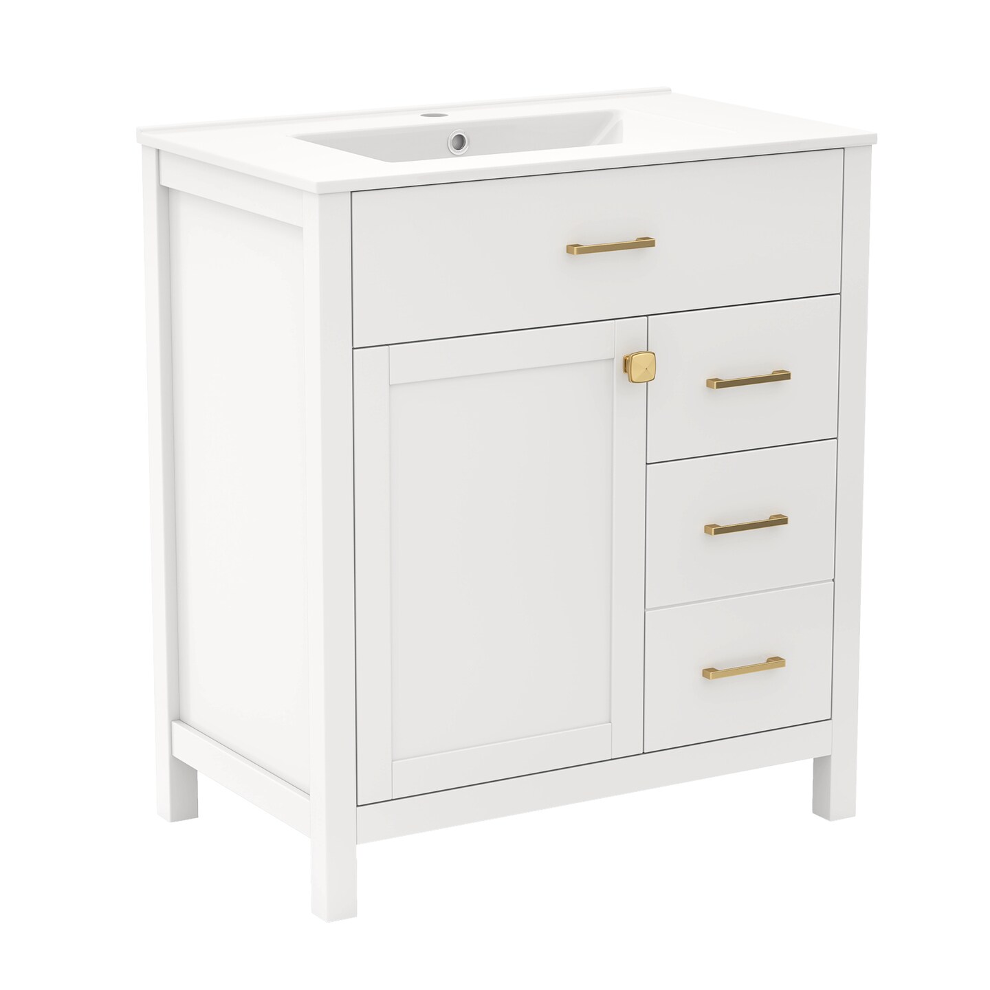 White MDF Bathroom Vanity with Ceramic Sink and Storage