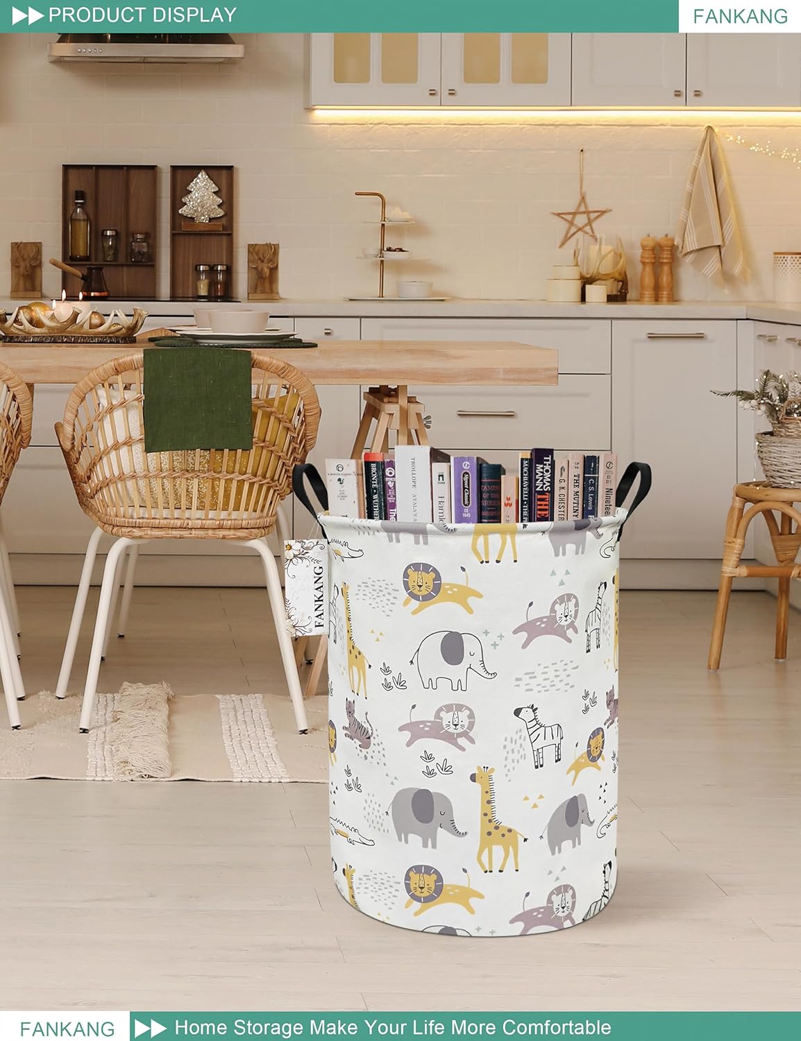 Summer Storage Basket, Nursery Hamper Canvas Laundry Basket Foldable with Waterproof PE Coating Large Storage Baskets for Kids Boys and Girls, Office, Bedroom, Clothes,Toys(Lovely Animals )