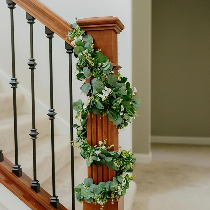 4 Pack 5.9Ft Eucalyptus Garland,Artificial Eucalyptus Flowers Leaves Table Greenery Garland Wreath Vines for Wedding Party Table Fireplace Bedroom Wall Room Decor