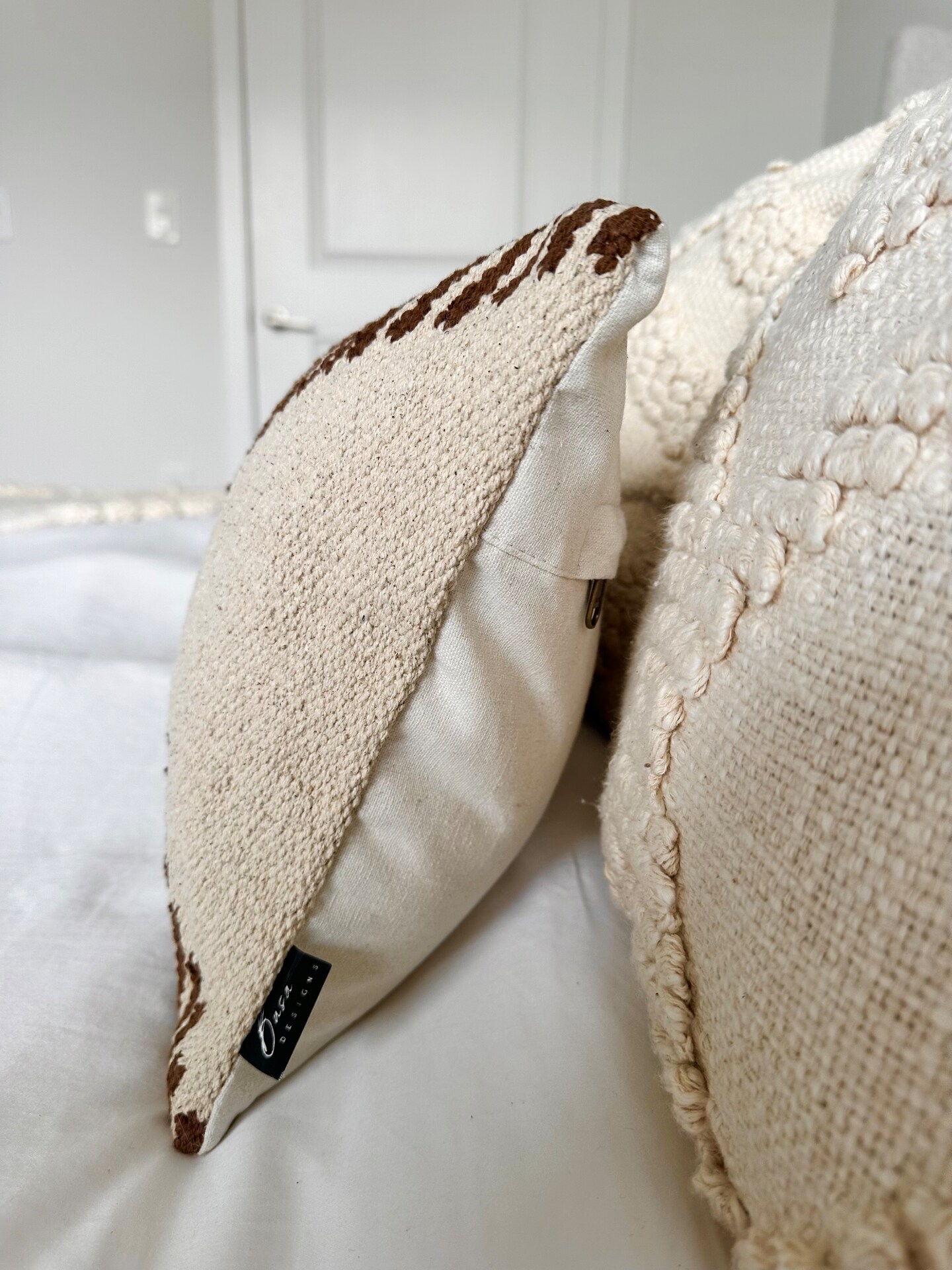 Oversized Lumbar Pillow 12x40 Modern Boho Striped Pillow Cover, Neutral Beige and Brown, Extra Long Bed Pillow, Boho Textured Lumbar Pillow